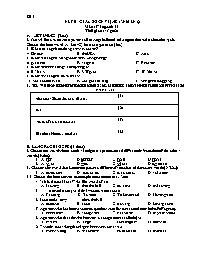 2 Đề kiểm tra giữa học kỳ I môn Tiếng Anh Lớp 11 - Năm học 2015-2016 (Có đáp án)